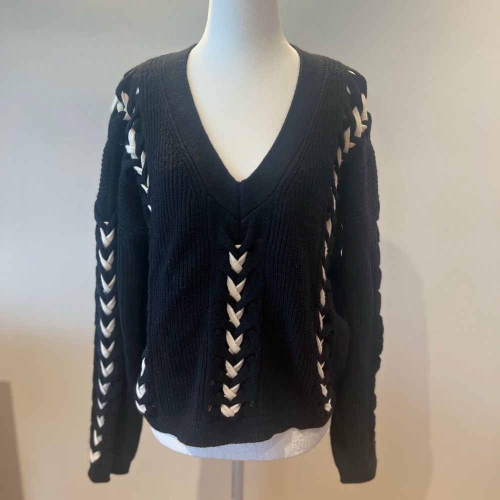 Ramy Brook Black V-neck Wool Cashmere Blend Sweater, Size XXS